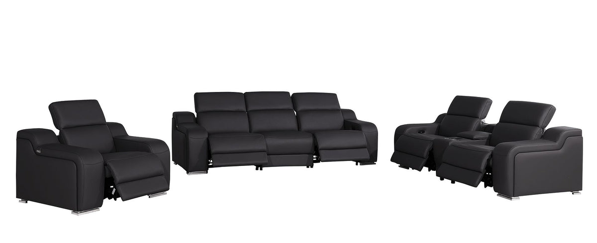 1116 Divanitalia 7-Piece Modular Power Reclining Sofa, Loveseat & Chair Set in Top Grain Italian Leather with 5 Power Recliners & Power Headrests - Black - SKU 1116-BLACK-7.5-HT-3PC - view 4
