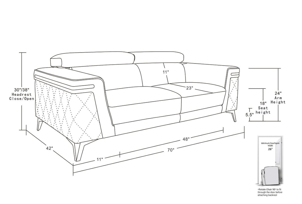 1140 Divanitalia Loveseat with Adjustable Headrest in Top-grain Italian Leather - Black - SKU 1140-BLACK-L - view 12