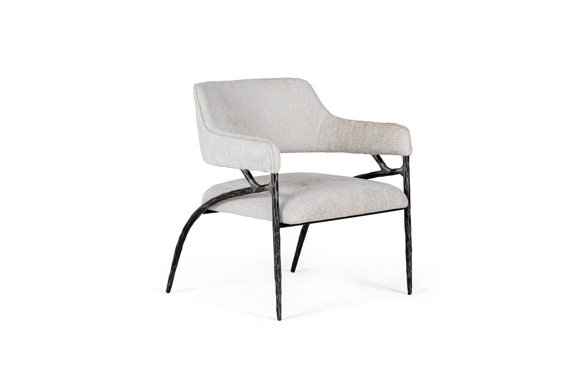 Modrest Ector - Modern Off-White Fabric + Forged Metal Accent Chair