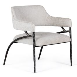 Ector - Modern Off-White Fabric + Forged Metal Accent Chair