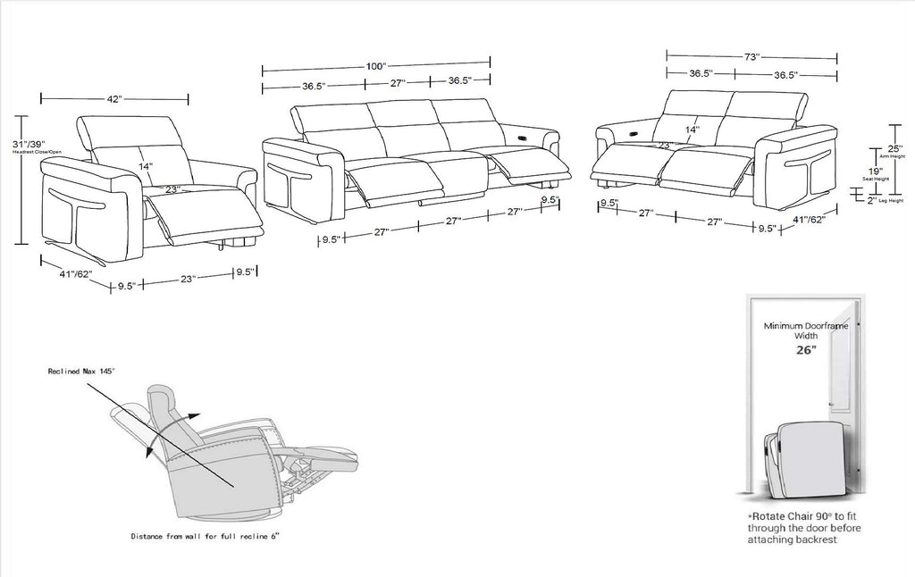 1126 Divanitalia 6-Piece Modular Power Reclining Sofa, Loveseat & Chair Set in Top Grain Italian Leather with 5 Power Recliners & Power Headrests - Light Grey - SKU 1126-LT_GREY-6.5-HT-3PC - view 16
