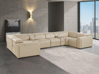 1224 Divanitalia 8-Piece U-Shaped Sectional Sofa in Top Grain Italian Leather with 4 Power Recliners & Power Headrests - Beige