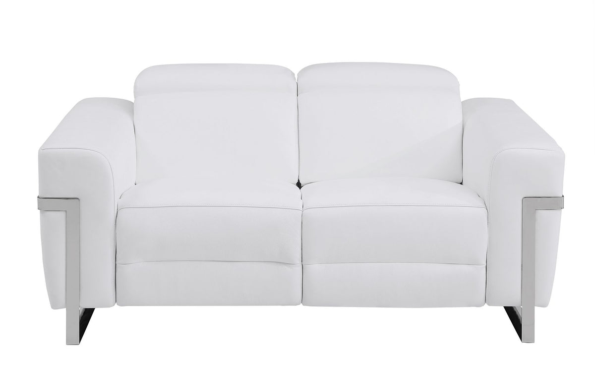 990 Divanitalia Power Reclining Loveseat with Power Headrest in Top-grain Italian Leather - White - SKU 990-WHITE-L