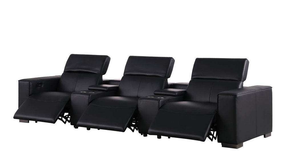 1208 Leather Sofa with 3 Power Recliners and Two Storage Consoles