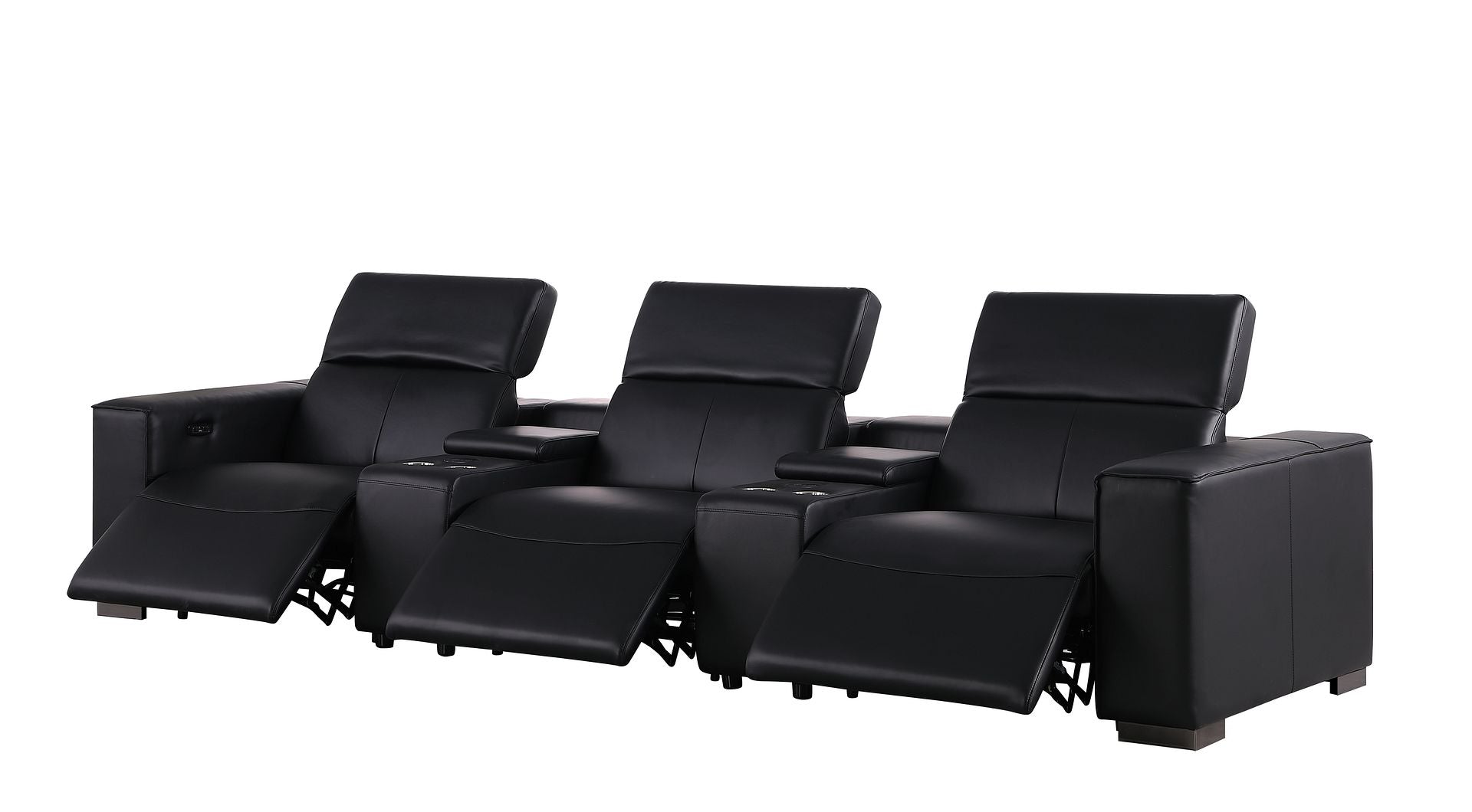 1208 Leather Sofa with 3 Power Recliners and Two Storage Consoles