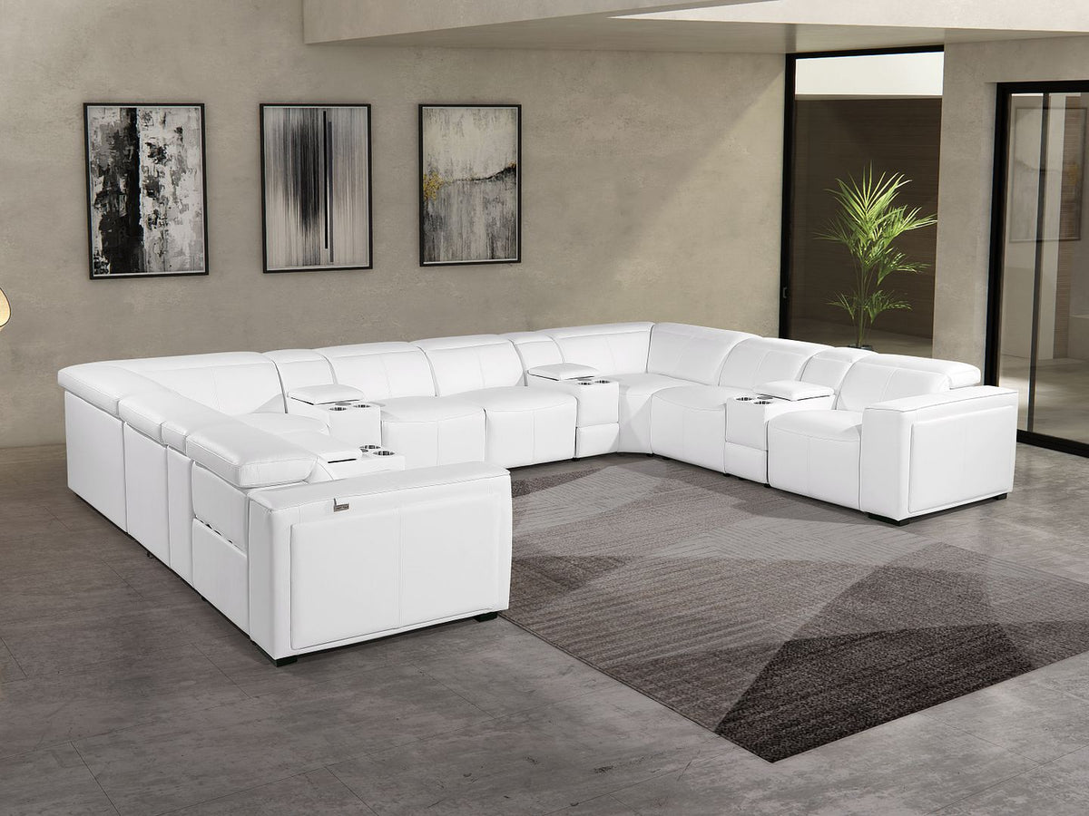 1224 Divanitalia 12-Piece U-Shaped Sectional Sofa in Top Grain Italian Leather with 4 Power Recliners & Power Headrests - White - SKU 1224-WHITE-12PC-4PWR-U-SECTIONAL