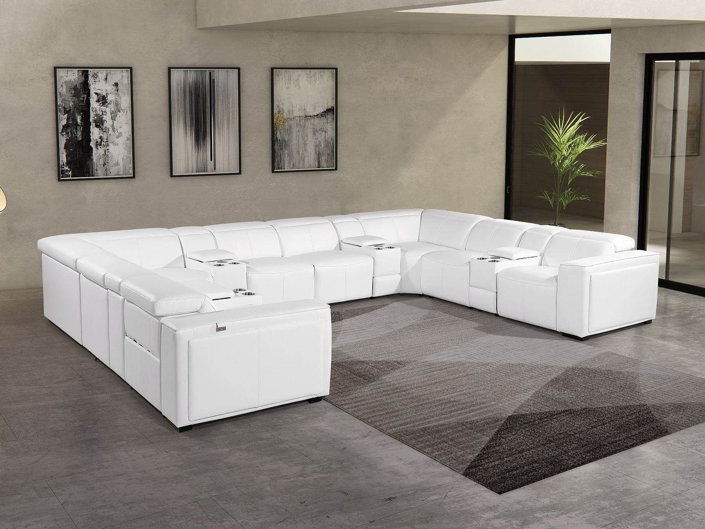 1224 Divanitalia 12-Piece U-Shaped Sectional Sofa in Top Grain Italian Leather with 4 Power Recliners & Power Headrests - White