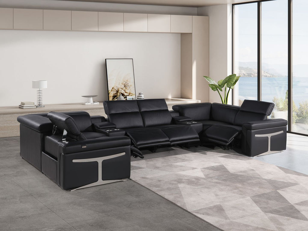 1126 Divanitalia 8-Piece U-Shaped Sectional Sofa in Top Grain Italian Leather with 4 Power Recliners & Power Headrests