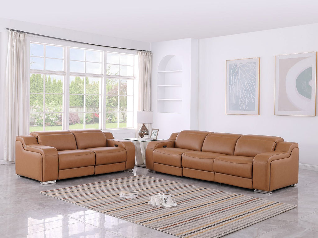 1116 Divanitalia 5-Piece Modular Power Reclining Sofa and Loveseat Set in Top Grain Italian Leather with 4 Power Recliners & Power Headrests - Cognac