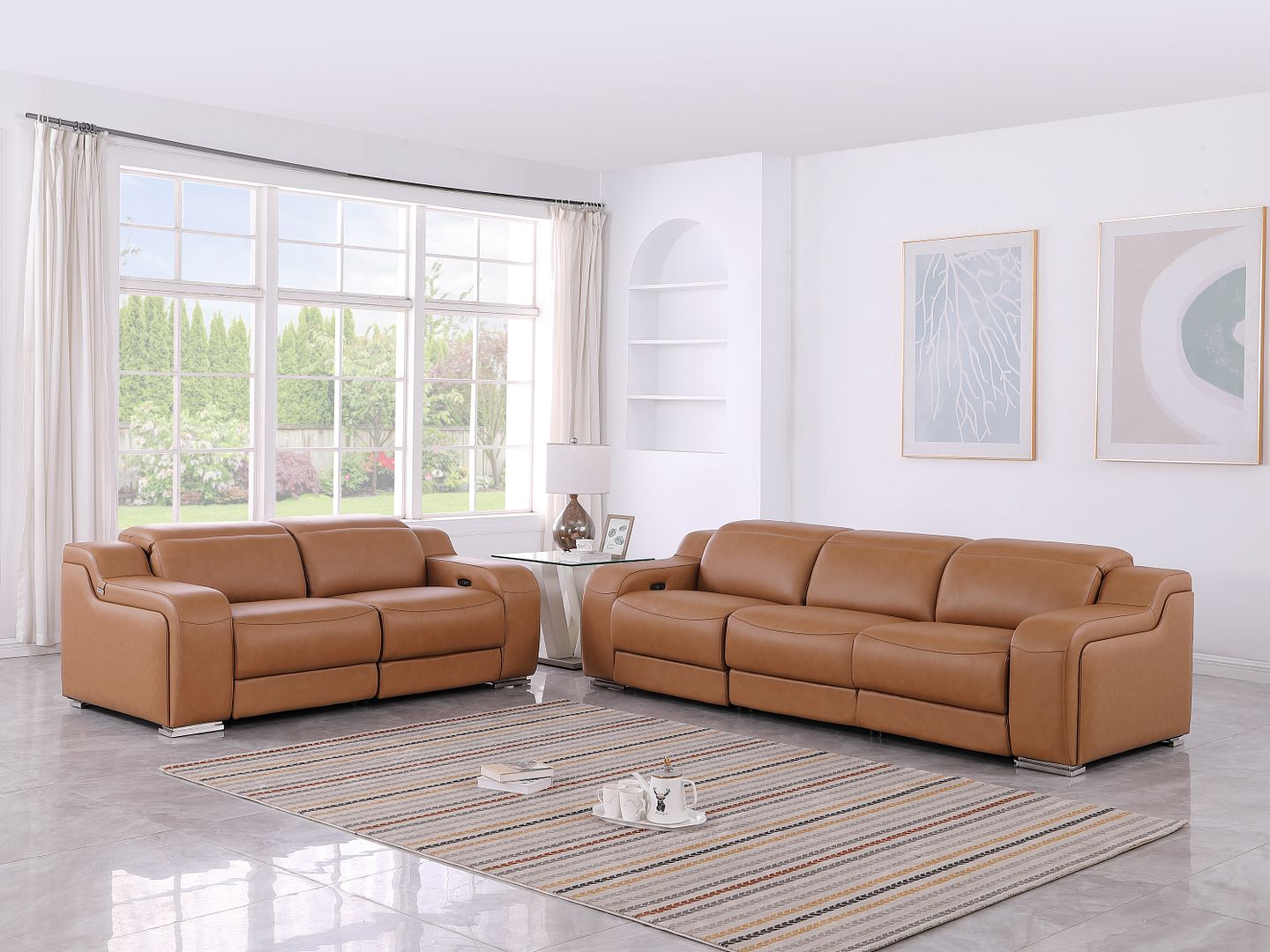 1116 Divanitalia 5-Piece Modular Power Reclining Sofa and Loveseat Set in Top Grain Italian Leather with 4 Power Recliners & Power Headrests - Cognac