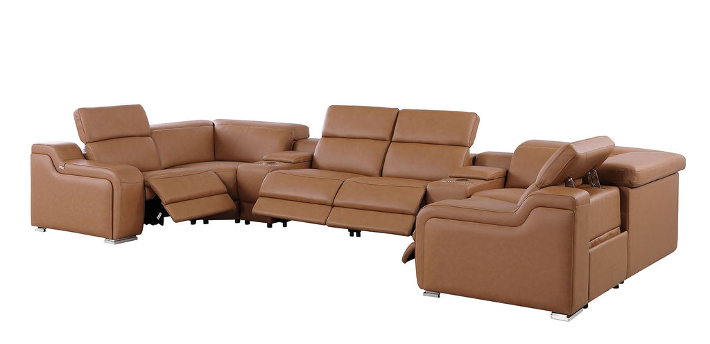 1116 Divanitalia 8-Piece U-Shaped Sectional Sofa in Top Grain Italian Leather with 4 Power Recliners & Power Headrests - Cognac - SKU 1116-COGNAC-8PC-4PWR-U-SECTIONAL-GROUP - view 5