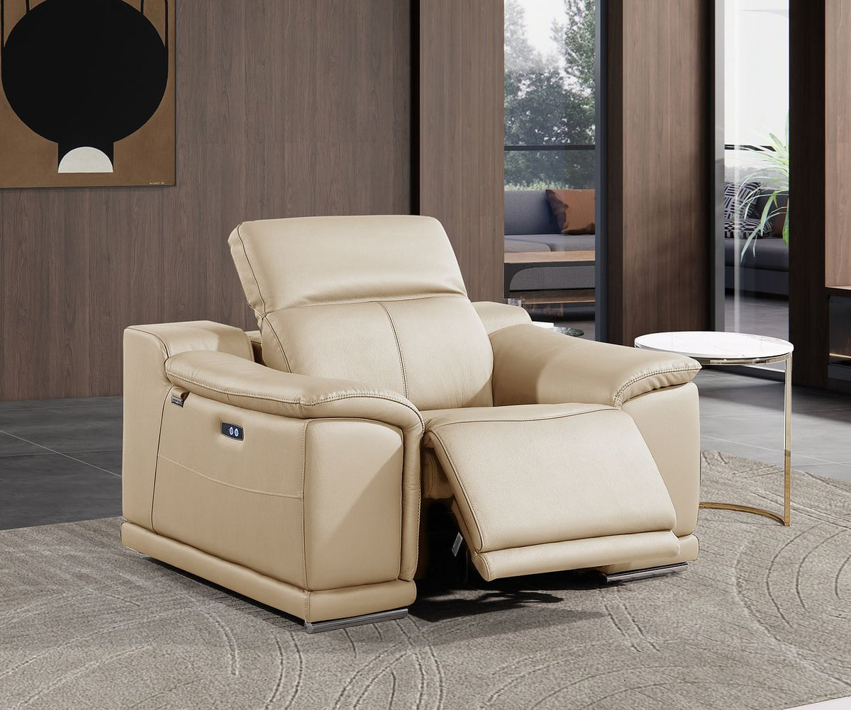 9762 Divanitalia Top Grain Italian Leather Power Reclining Chair with Adjustable Headrests - Beige - SKU 9762-PWR-CH-CREAM - view 2