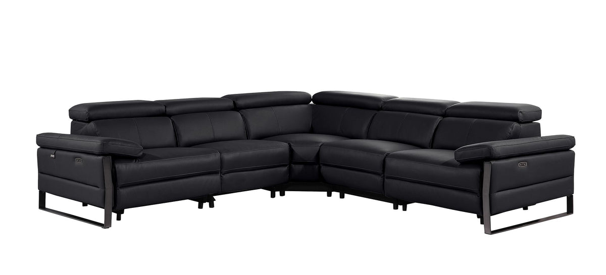 1246 Divanitalia 5-Piece L-Shaped Modular Power Reclining Sectional Sofa with Power Headrests - Top Grain Italian Leather - Black - SKU 1246-BLACK-5PC-3PWR-SECTIONAL