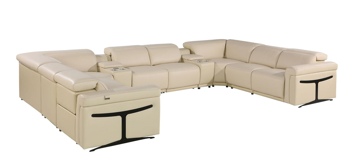 1126 Divanitalia 10-Piece U-Shaped Sectional Sofa in Top Grain Italian Leather with 4 Power Recliners & Power Headrests - Beige - SKU 1126-BEIGE-10PC-4PWR-U-SECTIONAL-GROUP - view 5