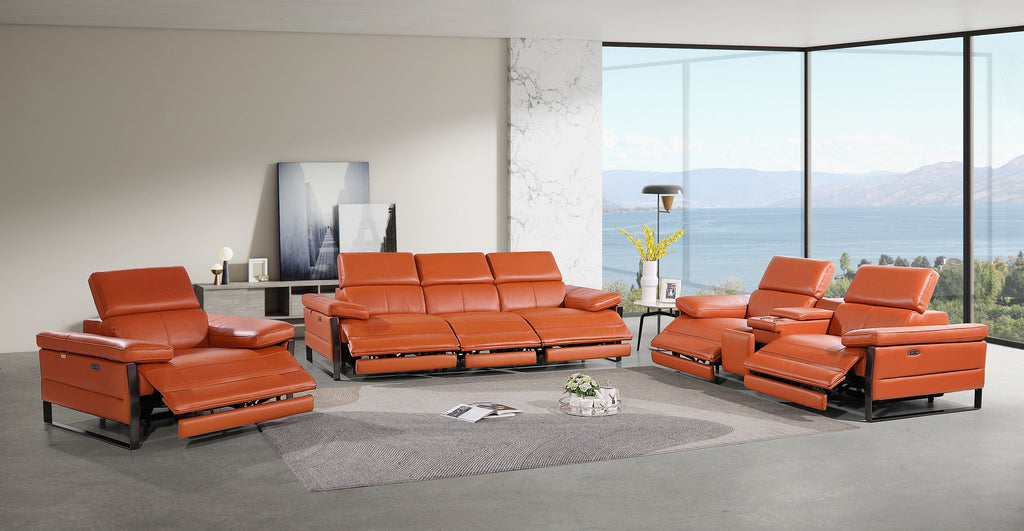 1246 Divanitalia Modular Power Triple Reclining Sofa, Console Loveseat, and Chair Set with Power Headrests - Top Grain Italian Leather - Camel - SKU 1246-CAMEL-7.6-HT-3PC - view 2