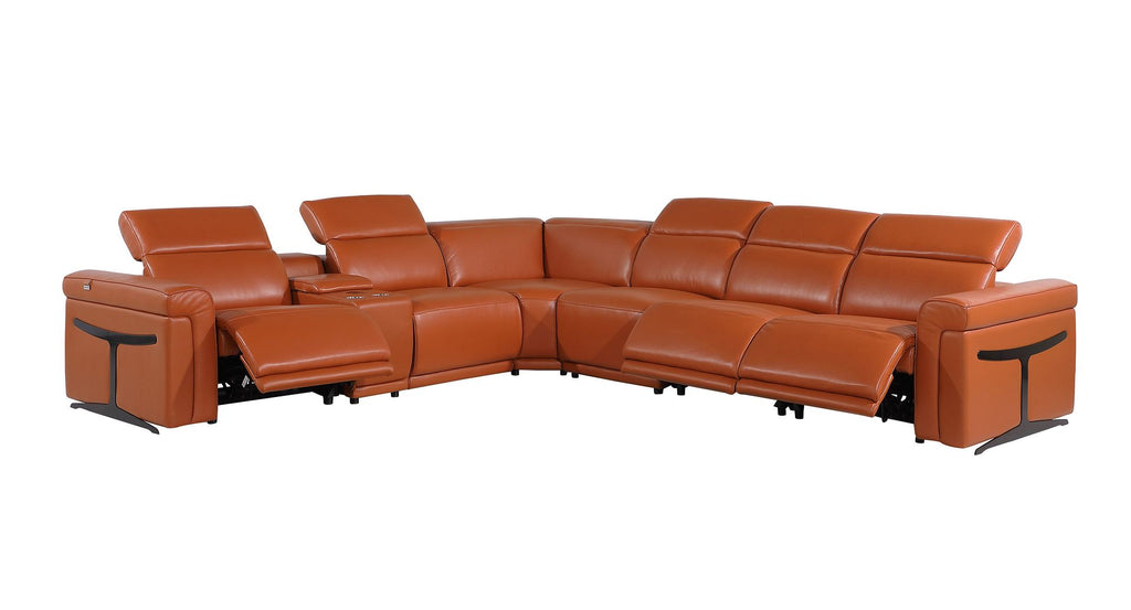 1126 Divanitalia 7-Piece L-Shaped Sectional Sofa in Top Grain Italian Leather with 3 Power Recliners & Power Headrests - Camel - SKU 1126-CAMEL-SEC-7PC-3PWR-SECTIONAL- GROUP - view 3