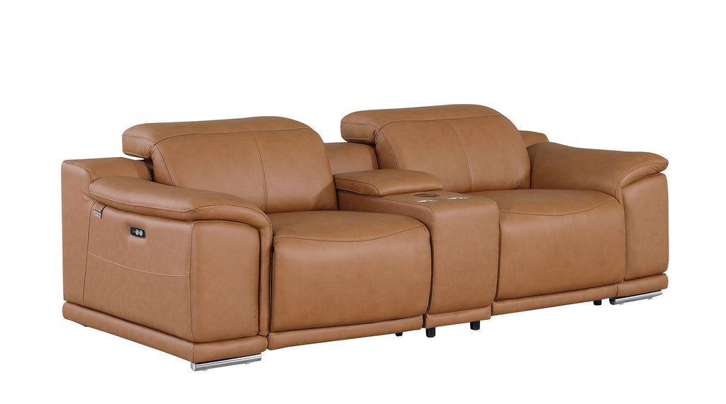 9762 Divanitalia 6-Piece Modular Power Reclining Sofa and Console Loveseat Set with 5 Power Recliners in Top Grain Italian Leather - Cognac - SKU 9762-COGNAC-6.5-HT - view 7