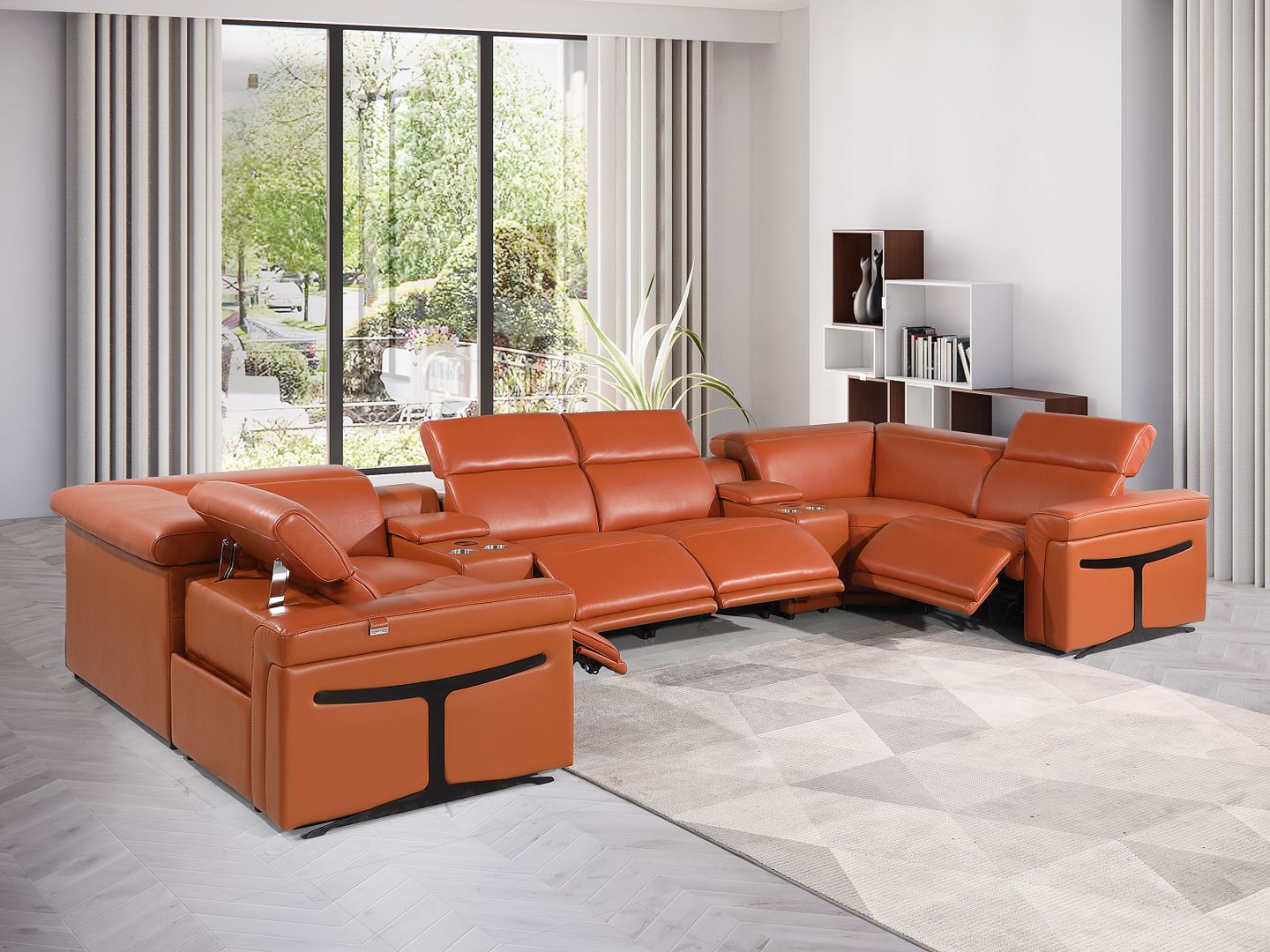 1126 Divanitalia 8-Piece U-Shaped Sectional Sofa in Top Grain Italian Leather with 4 Power Recliners & Power Headrests
