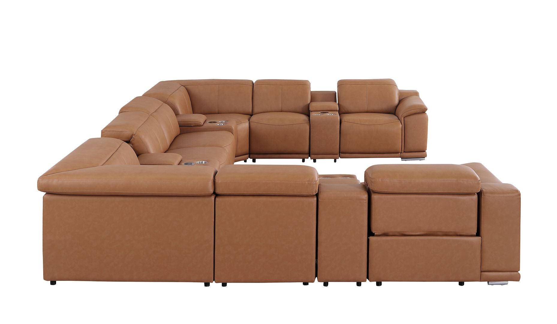 9762 Divanitalia 12-Piece U-Shaped Top Grain Italian Leather Sectional Sofa with 4 Power Recliners