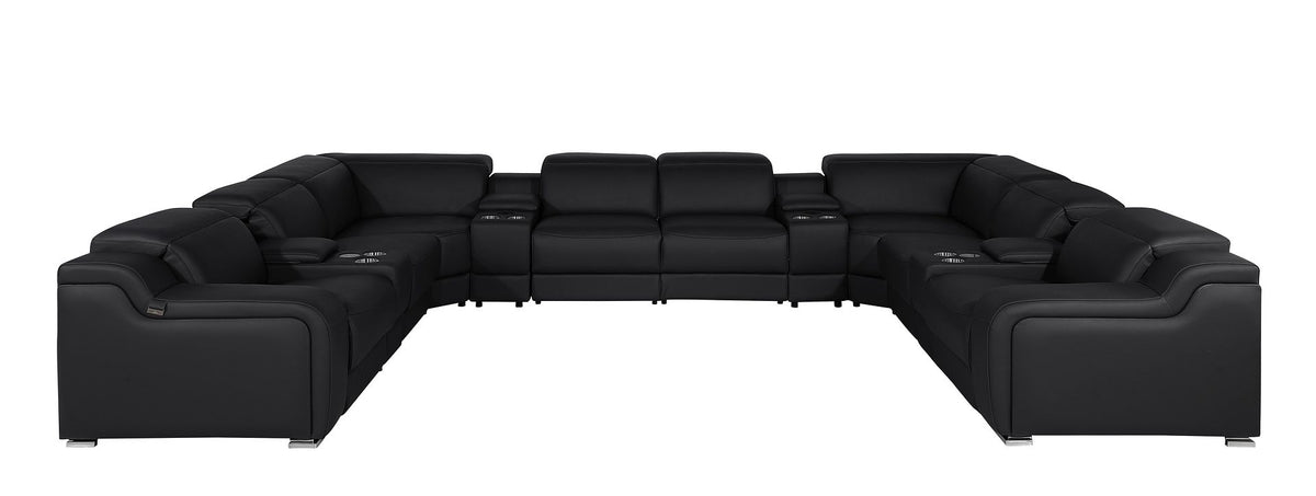 1116 Divanitalia 12-Piece U-Shaped Sectional Sofa in Top Grain Italian Leather with 4 Power Recliners & Power Headrests - Black - SKU 1116-BLACK-12PC-4PWR-U-SECTIONAL-GROUP - view 3