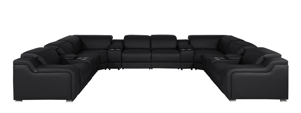 1116 Divanitalia 12-Piece U-Shaped Sectional Sofa in Top Grain Italian Leather with 4 Power Recliners & Power Headrests