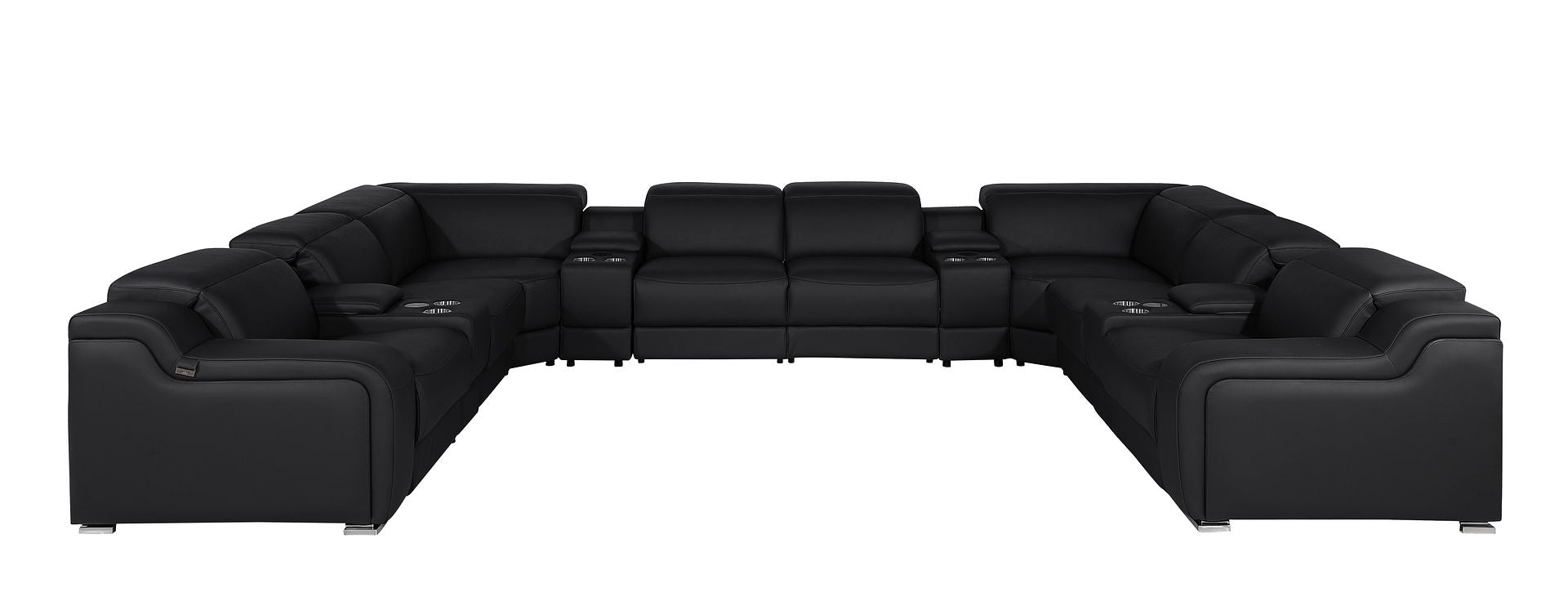 1116 Divanitalia 12-Piece U-Shaped Sectional Sofa in Top Grain Italian Leather with 4 Power Recliners & Power Headrests
