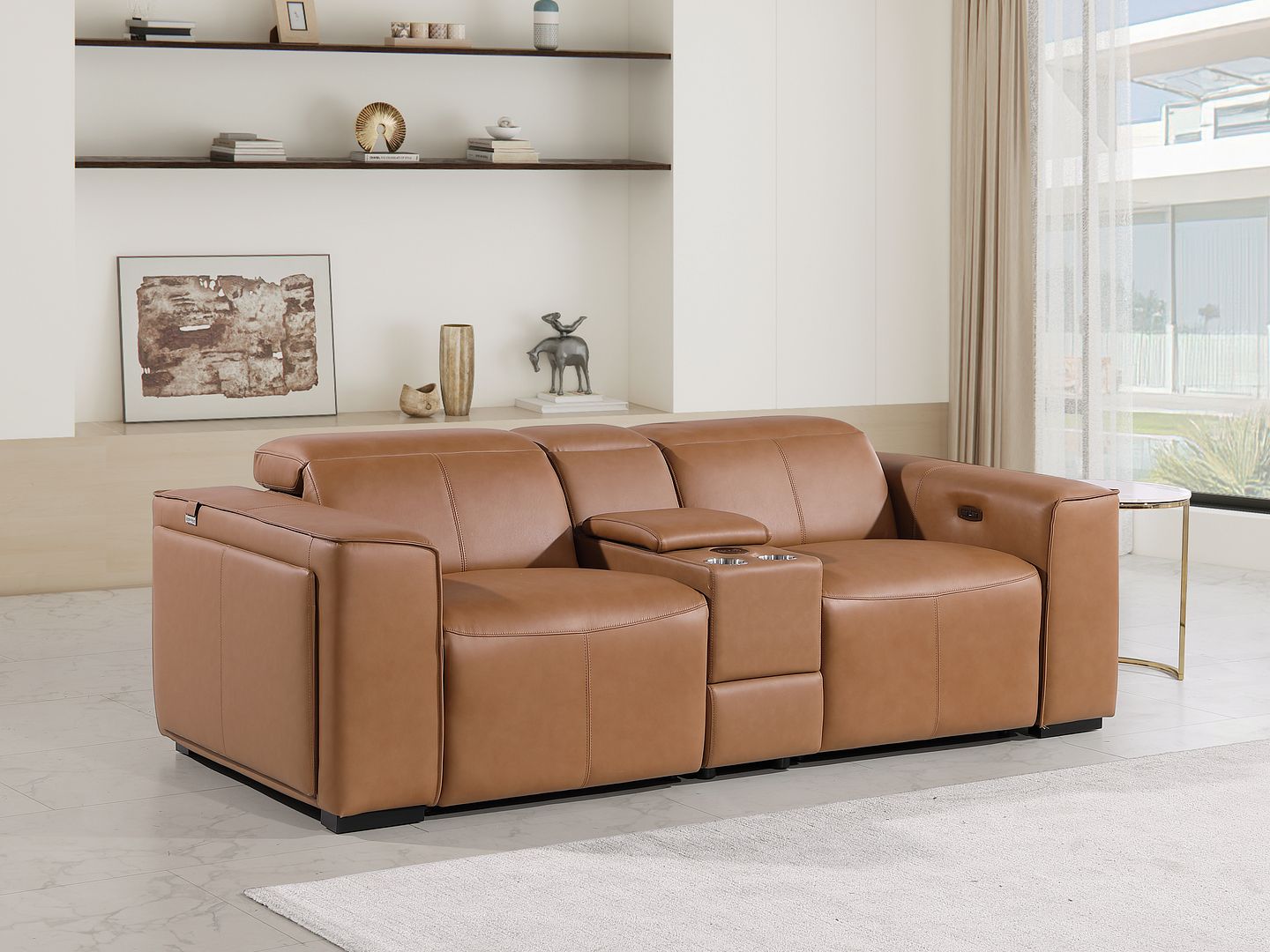 1224 Divanitalia 3-Piece Modular Power Reclining Loveseat in Top Grain Italian Leather with 2 Power Recliners & Power Headrests - Cognac