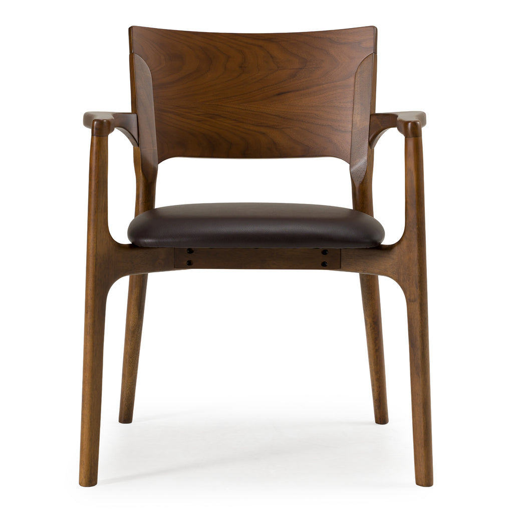 Edelman - Mid-Century Modern Brown Leatherette + Walnut Dining Chair