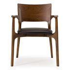Edelman - Mid-Century Modern Brown Leatherette + Walnut Dining Chair