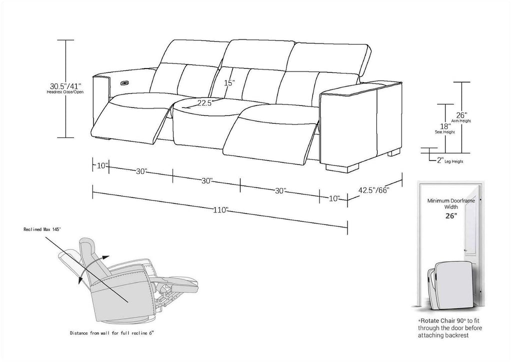 1208 Genuine Leather Triple Power Reclining Sofa
