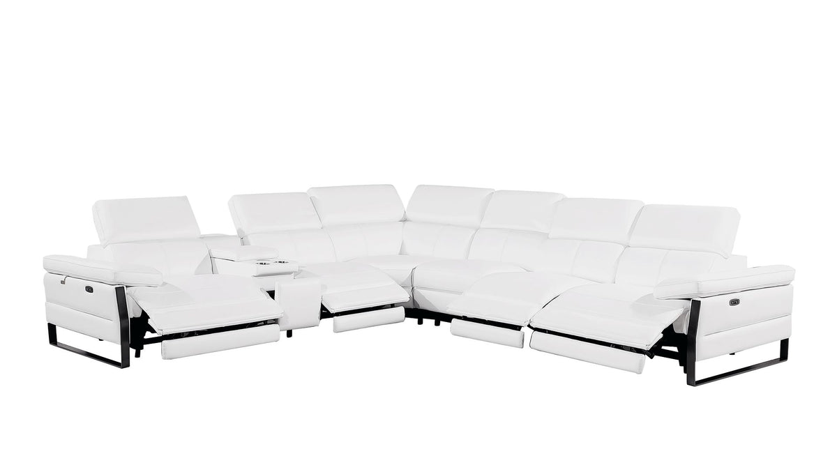 1246 Divanitalia 7-Piece L-Shaped Modular Power Reclining Sectional Sofa with 4 Power Recliners and Power Headrests - Top Grain Italian Leather - White - SKU 1246-WHITE-7PC-4PWR-SECTIONAL - view 4