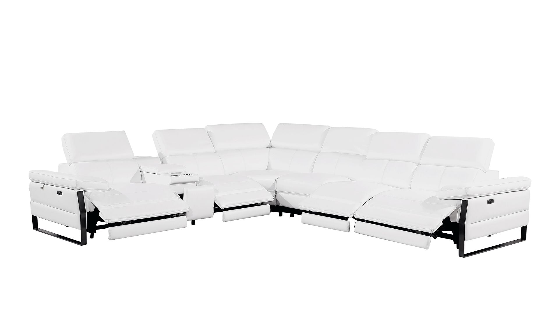 1246 Divanitalia 7-Piece L-Shaped Modular Power Reclining Sectional Sofa with 4 Power Recliners and Power Headrests - Top Grain Italian Leather