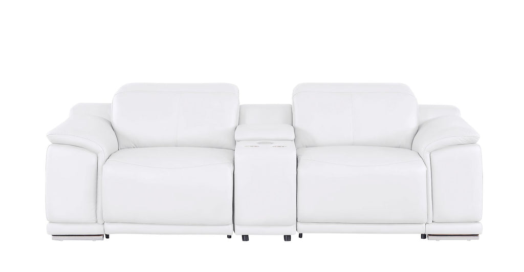 2679 Genuine Leather Console Loveseat with Dual Power Recliners - White - SKU 2679-WHITE-3.2-HT - view 3