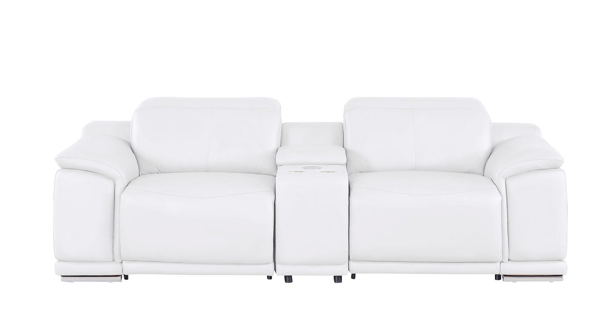 2679 Genuine Leather Console Loveseat with Dual Power Recliners - White - SKU 2679-WHITE-3.2-HT - view 3