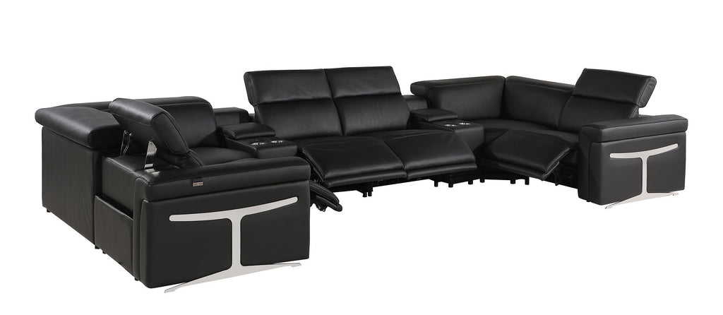 1126 Divanitalia 8-Piece U-Shaped Sectional Sofa in Top Grain Italian Leather with 4 Power Recliners & Power Headrests