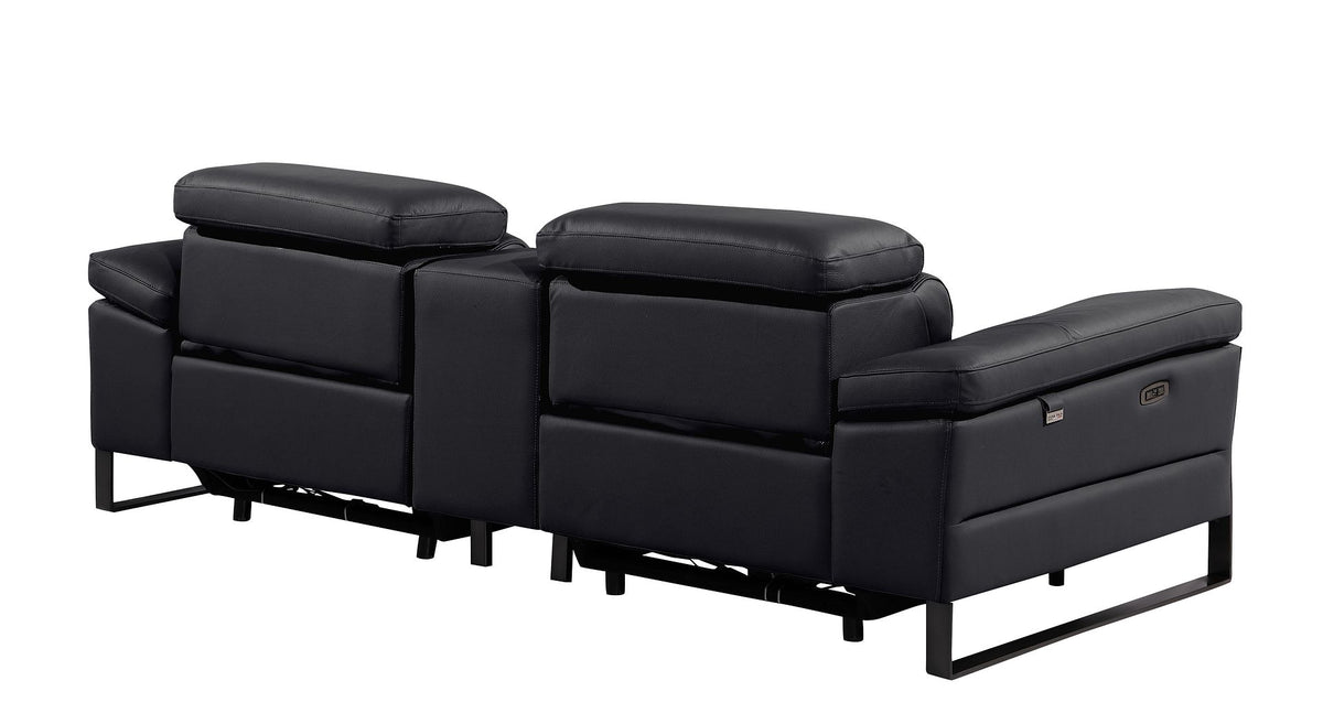 1246 Divanitalia Top Grain Italian Leather Console Loveseat with Power Headrest - Black - SKU 1246-BLACK-3.2-HT - view 6