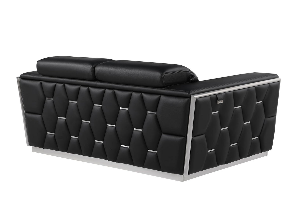 1111 Divanitalia 3-Piece Sofa Set with Adjustable Headrest in Top-grain Italian Leather - Black - SKU 1111-BLACK-3PC - view 8