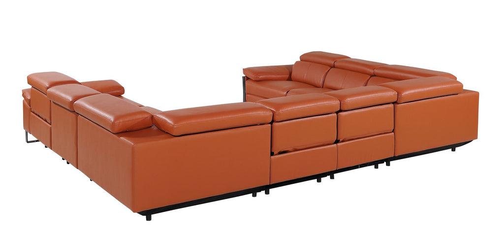 1246 Divanitalia 8-Piece U-Shaped Modular Power Reclining Sectional Sofa with 4 Power Recliners and Power Headrests - Top Grain Italian Leather