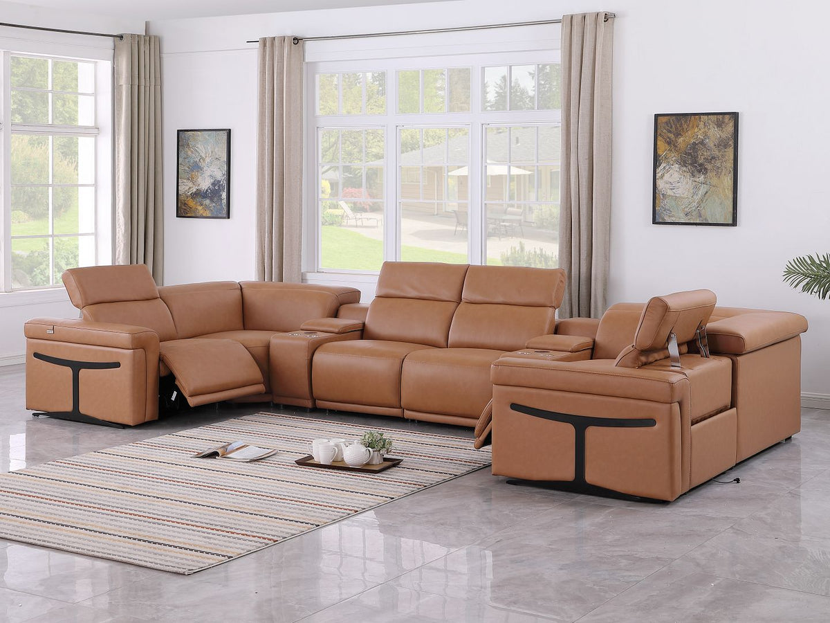 1126 Divanitalia 8-Piece U-Shaped Sectional Sofa in Top Grain Italian Leather with 2 Power Recliners & Power Headrests - Cognac - SKU 1126-COGNAC-8PC-2PWR-U-SECTIONAL-GROUP - view 2
