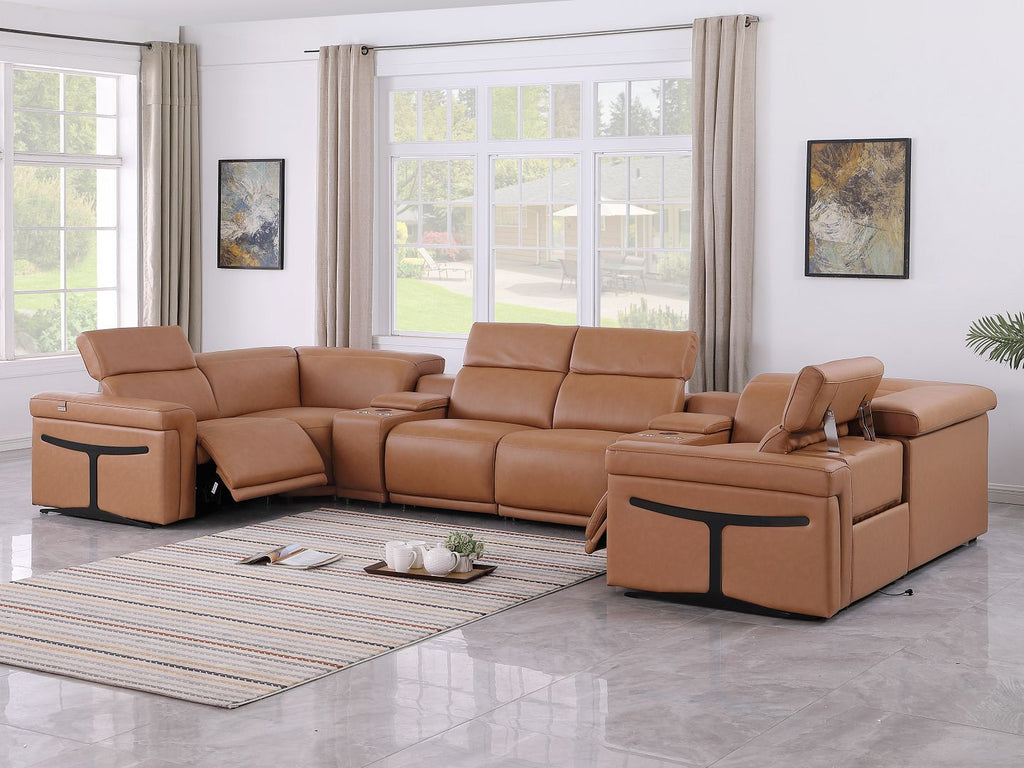 1126 Divanitalia 8-Piece U-Shaped Sectional Sofa in Top Grain Italian Leather with 2 Power Recliners & Power Headrests
