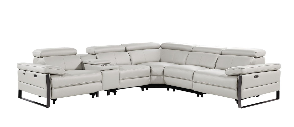 1246 Divanitalia 6-Piece L-Shaped Modular Power Reclining Sectional Sofa with 3 Power Recliners and Power Headrests - Top Grain Italian Leather - Light Grey - SKU 1246-LT-GREY-6PC-3PWR-SECTIONAL - view 3