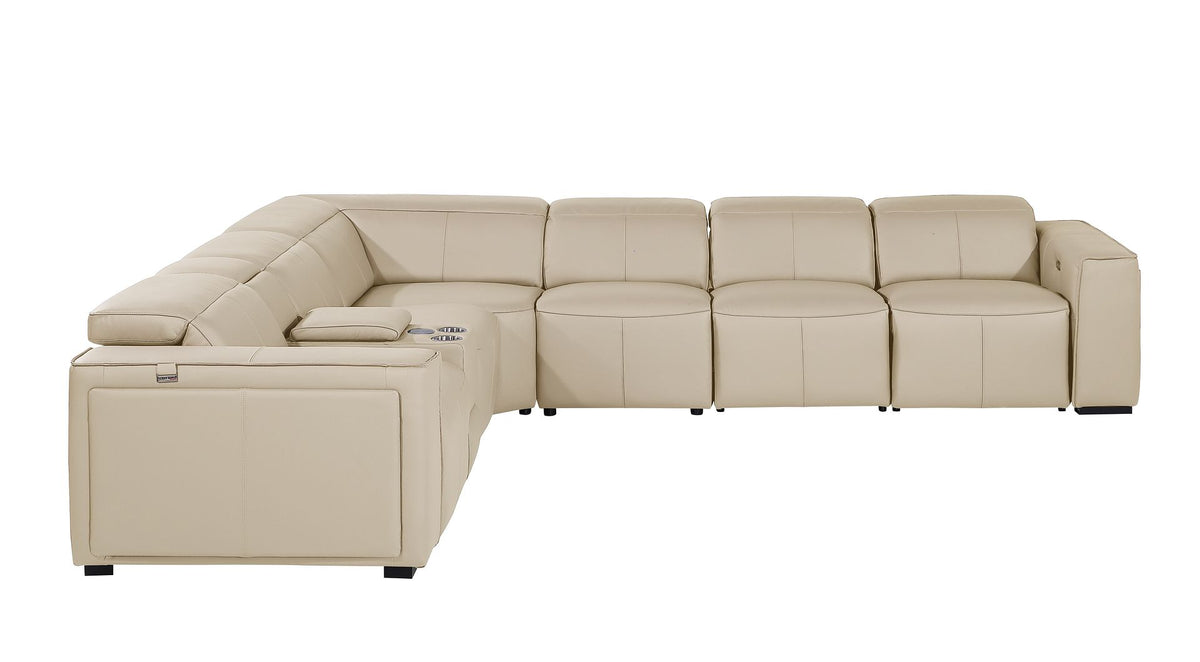 1224 Divanitalia 7-Piece L-Shaped Sectional Sofa in Top Grain Italian Leather with 3 Power Recliners & Power Headrests - Beige - SKU 1224-BEIGE-7PC-3PWR-SECTIONAL - view 5