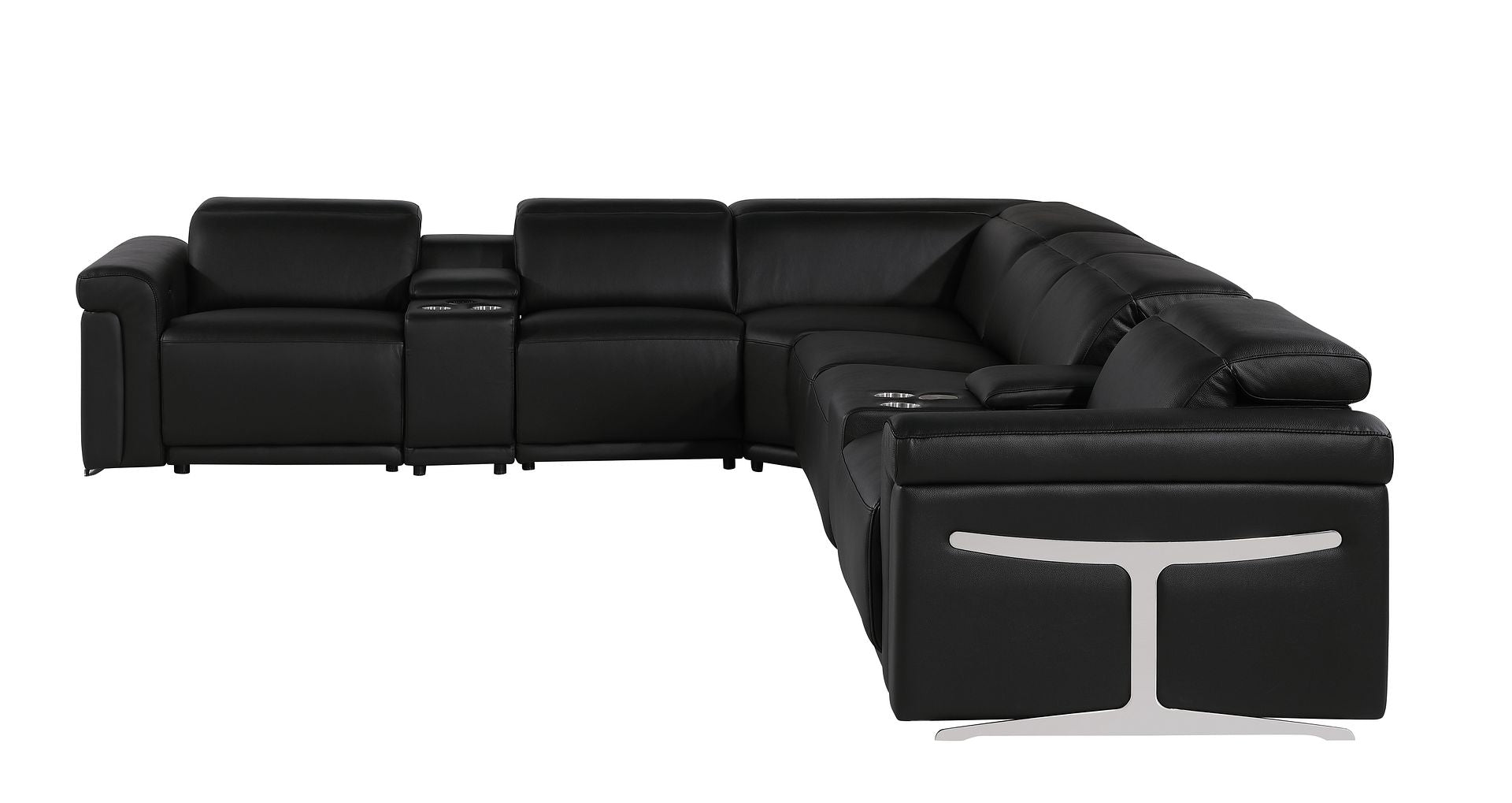 1126 Divanitalia 8-Piece L-Shaped Sectional Sofa in Top Grain Italian Leather with 4 Power Recliners & Power Headrests