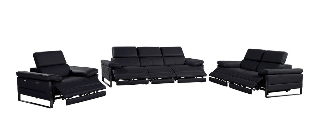 1246 Divanitalia Modular Power Triple Reclining Sofa, Loveseat, and Chair Set with Power Headrests - Top Grain Italian Leather - Black - SKU 1246-BLACK-6.6-HT-3PC - view 2