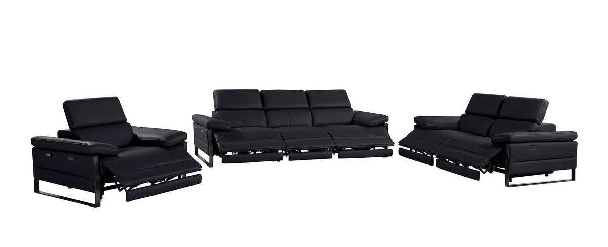 1246 Divanitalia Modular Power Triple Reclining Sofa, Loveseat, and Chair Set with Power Headrests - Top Grain Italian Leather - Black - SKU 1246-BLACK-6.6-HT-3PC - view 2