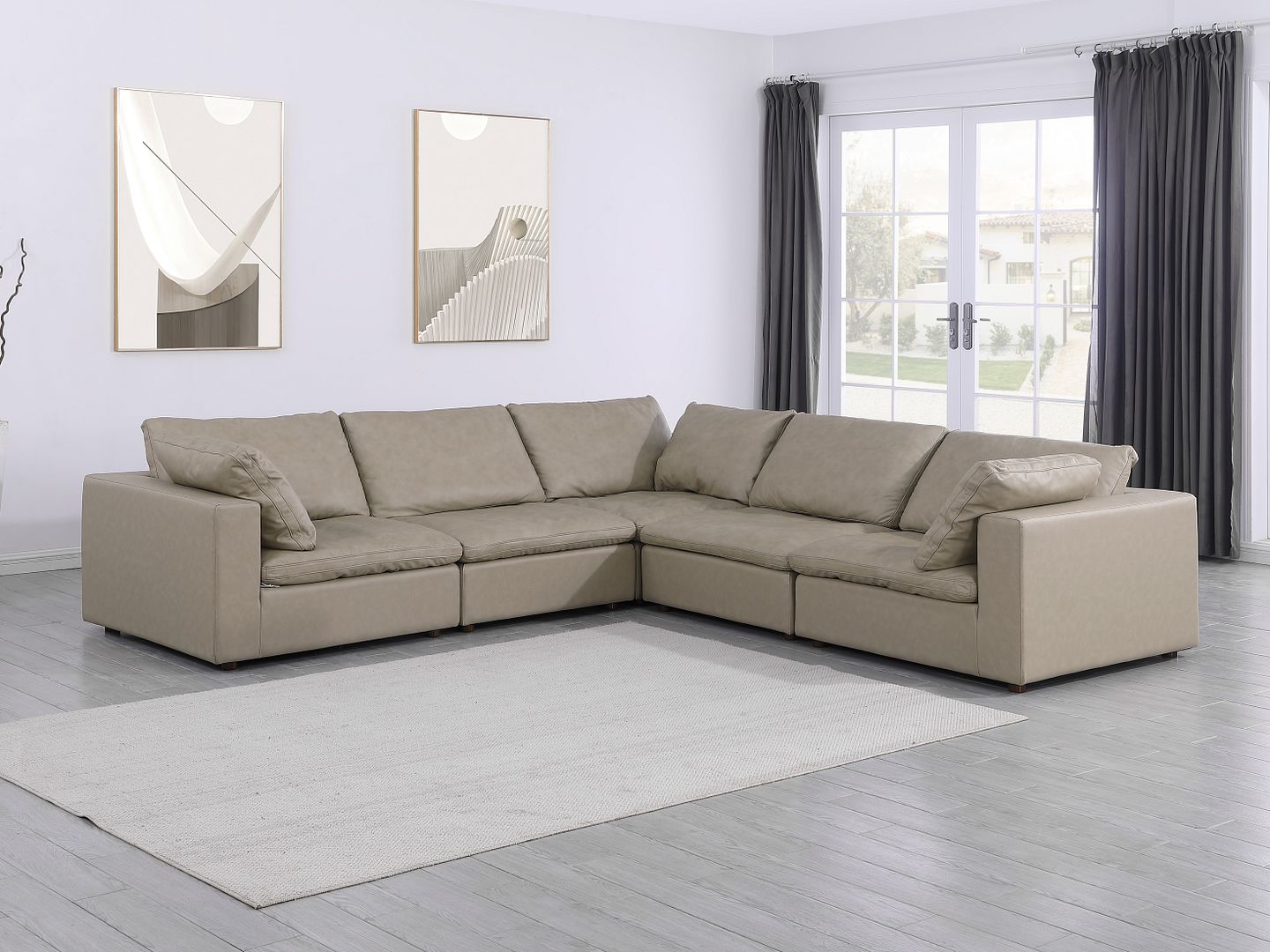 1100 Divanitalia 5-Piece L-Shaped Sectional Sofa - Top-grain Italian Leather - Beige