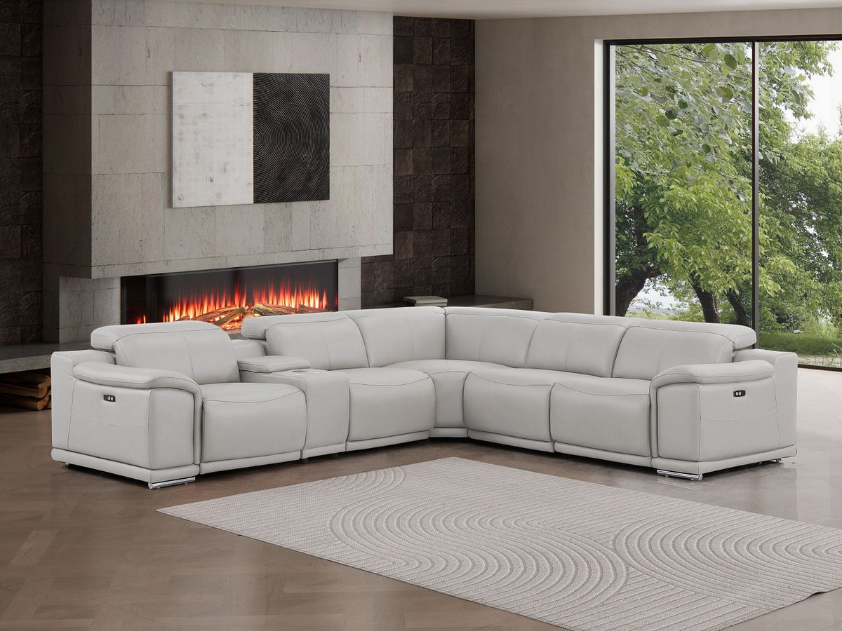 2679 6-Piece L-Shaped Power Reclining Sectional Sofa in Genuine Leather - 3 Recliners - Light Grey - SKU 2679-LT-GRAY-6PC-3PWR-L-SECT