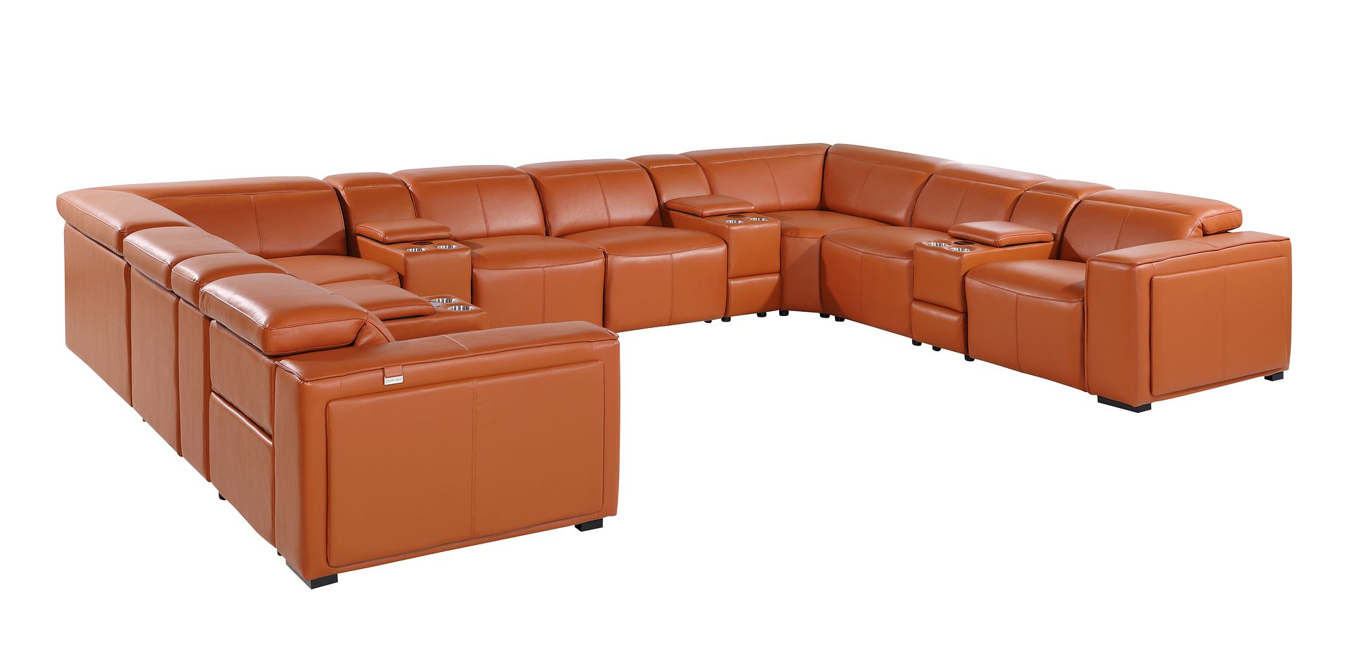 1224 Divanitalia 12-Piece U-Shaped Sectional Sofa in Top Grain Italian Leather with 4 Power Recliners & Power Headrests