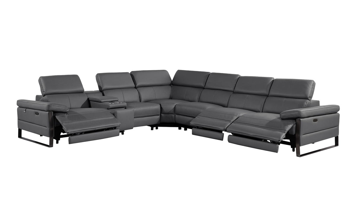 1246 Divanitalia 7-Piece L-Shaped Modular Power Reclining Sectional Sofa with 3 Power Recliners and Power Headrests - Top Grain Italian Leather - Dark Grey - SKU 1246-DK-GREY-7PC-3PWR-SECTIONAL - view 4