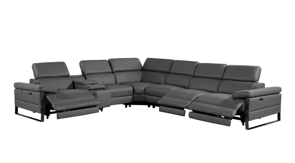 1246 Divanitalia 7-Piece L-Shaped Modular Power Reclining Sectional Sofa with 3 Power Recliners and Power Headrests - Top Grain Italian Leather